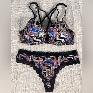 Victoria’s Secret Multicolored Pattern Bra and Panties Set 34C, M NWOT